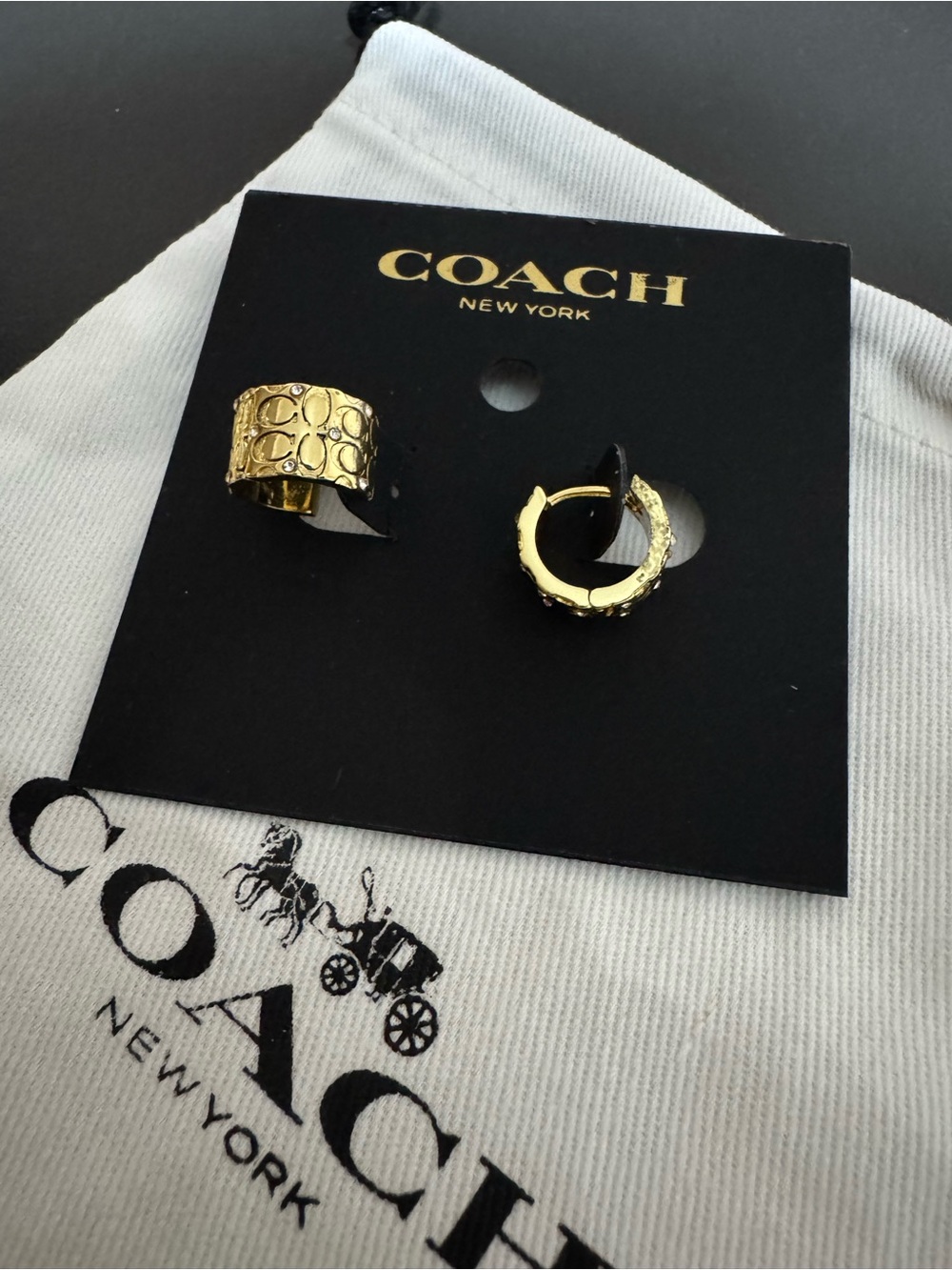 COACH Gold Coach Signature Hoop and Textured Cuff Earrings